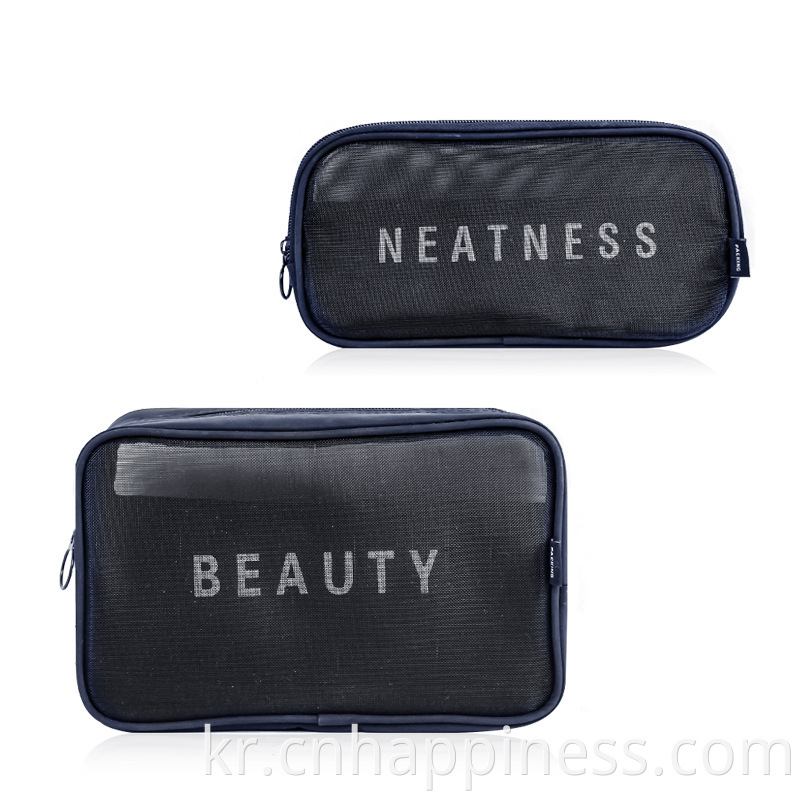 개인화 된 유행의 명확한 투명한 투명한 나일론 메쉬 화장품 가방 여성 파우치 블랙 핑크 미니 메이크업 뷰티 가방 여행
